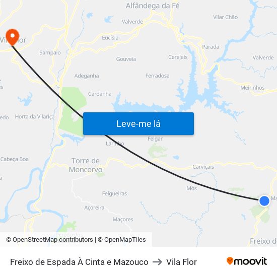 Freixo de Espada À Cinta e Mazouco to Vila Flor map