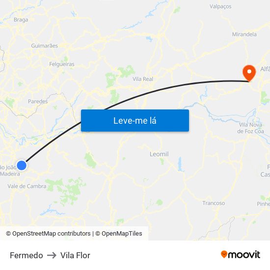 Fermedo to Vila Flor map