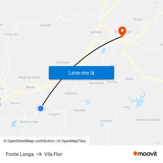 Fonte Longa to Vila Flor map