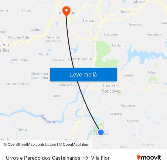 Urros e Peredo dos Castelhanos to Vila Flor map