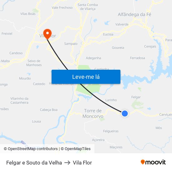 Felgar e Souto da Velha to Vila Flor map