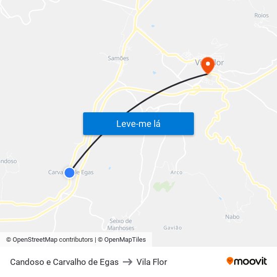 Candoso e Carvalho de Egas to Vila Flor map