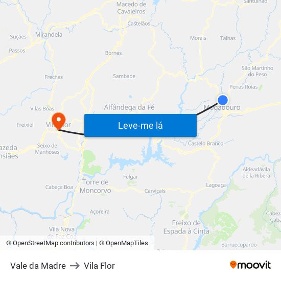 Vale da Madre to Vila Flor map