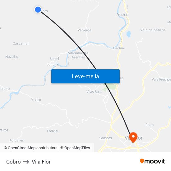Cobro to Vila Flor map