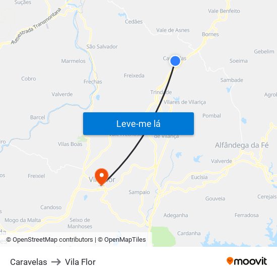 Caravelas to Vila Flor map