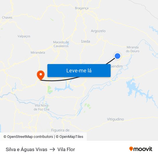 Silva e Águas Vivas to Vila Flor map