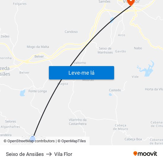 Seixo de Ansiães to Vila Flor map