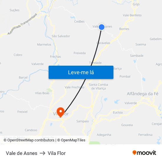 Vale de Asnes to Vila Flor map