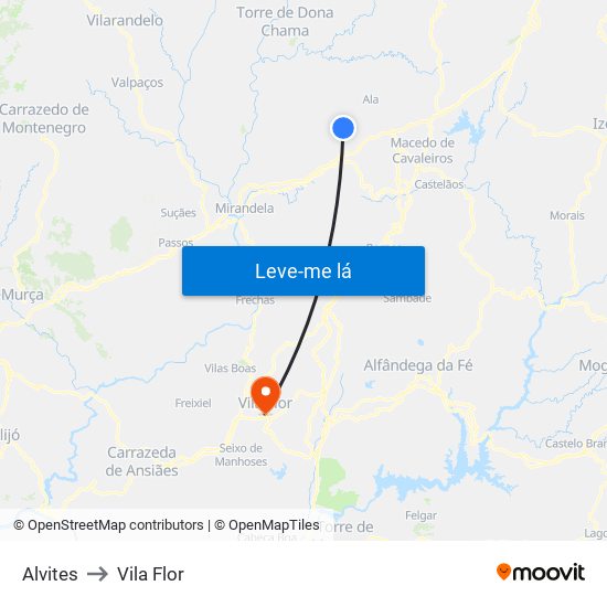 Alvites to Vila Flor map