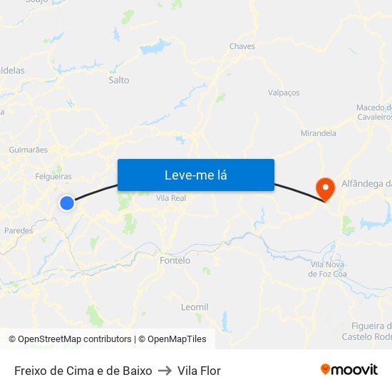 Freixo de Cima e de Baixo to Vila Flor map