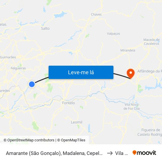 Amarante (São Gonçalo), Madalena, Cepelos e Gatão to Vila Flor map