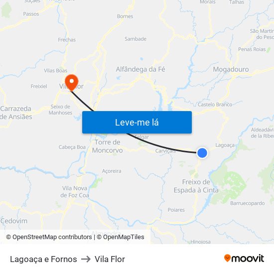 Lagoaça e Fornos to Vila Flor map