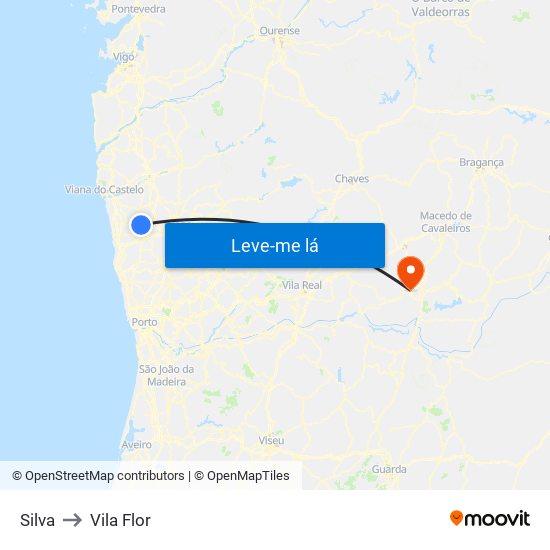 Silva to Vila Flor map