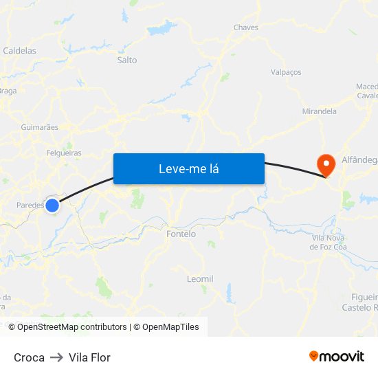 Croca to Vila Flor map