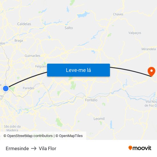 Ermesinde to Vila Flor map