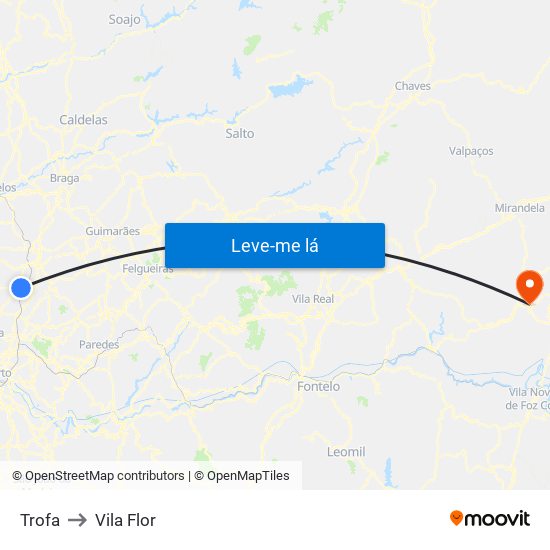Trofa to Vila Flor map
