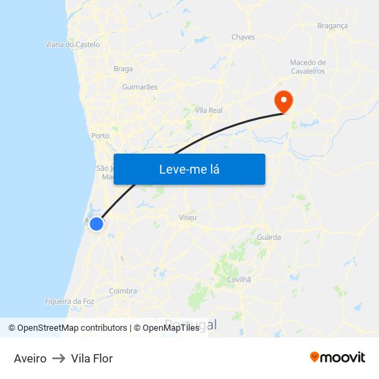 Aveiro to Vila Flor map