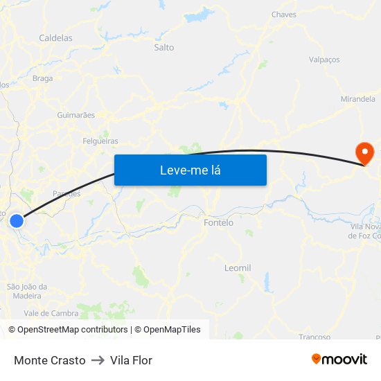 Monte Crasto to Vila Flor map