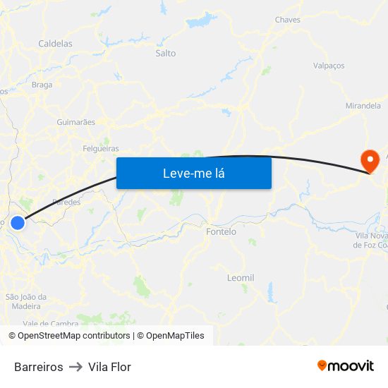 Barreiros to Vila Flor map