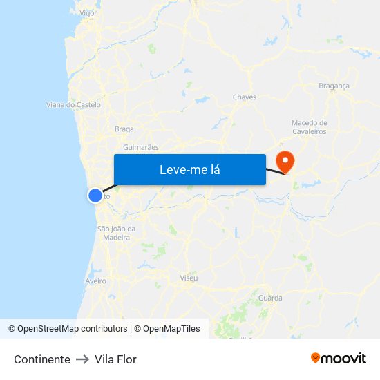 Continente to Vila Flor map