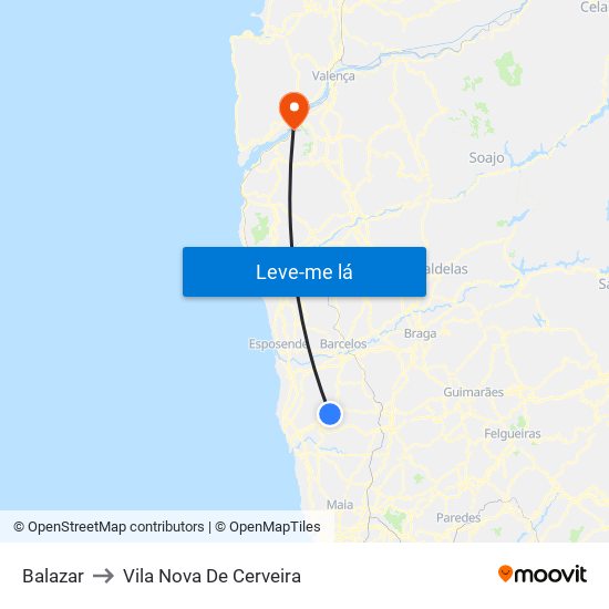 Balazar to Vila Nova De Cerveira map