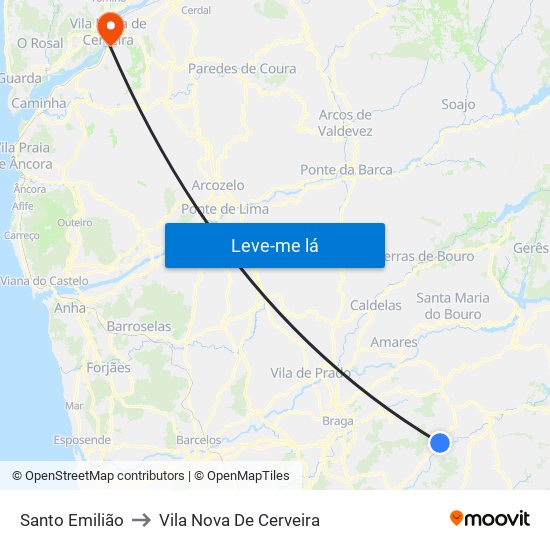 Santo Emilião to Vila Nova De Cerveira map