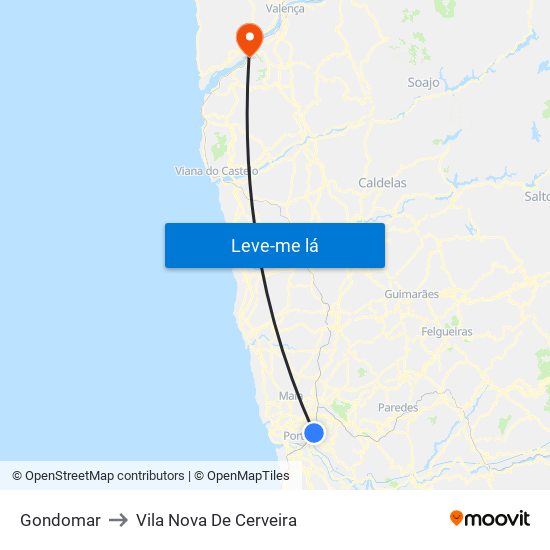 Gondomar to Vila Nova De Cerveira map