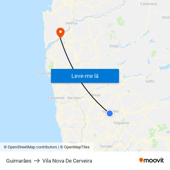 Guimarães to Vila Nova De Cerveira map