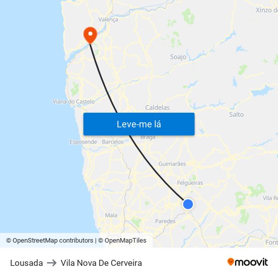 Lousada to Vila Nova De Cerveira map