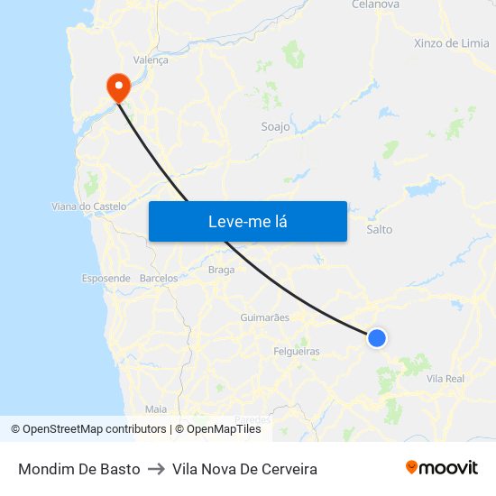 Mondim De Basto to Vila Nova De Cerveira map