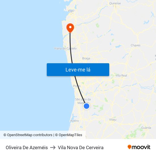 Oliveira De Azeméis to Vila Nova De Cerveira map