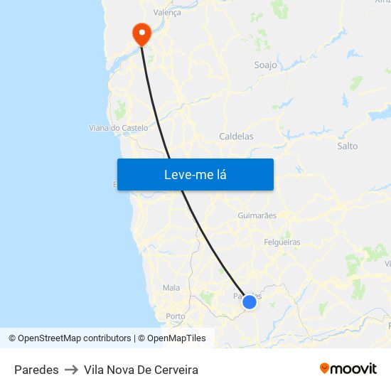 Paredes to Vila Nova De Cerveira map