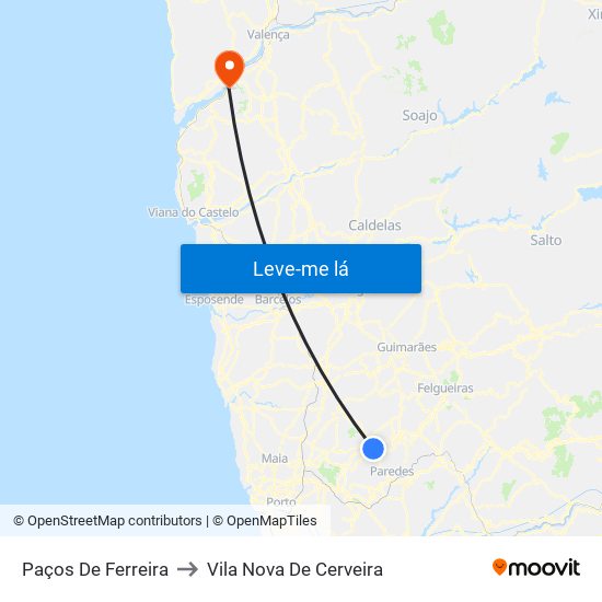 Paços De Ferreira to Vila Nova De Cerveira map