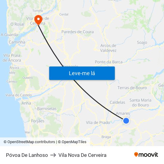 Póvoa De Lanhoso to Vila Nova De Cerveira map