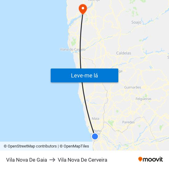 Vila Nova De Gaia to Vila Nova De Cerveira map