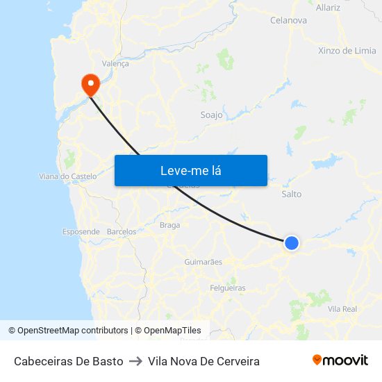 Cabeceiras De Basto to Vila Nova De Cerveira map