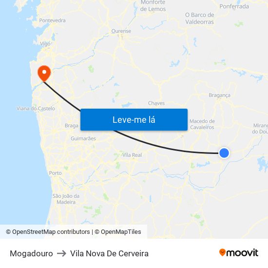 Mogadouro to Vila Nova De Cerveira map