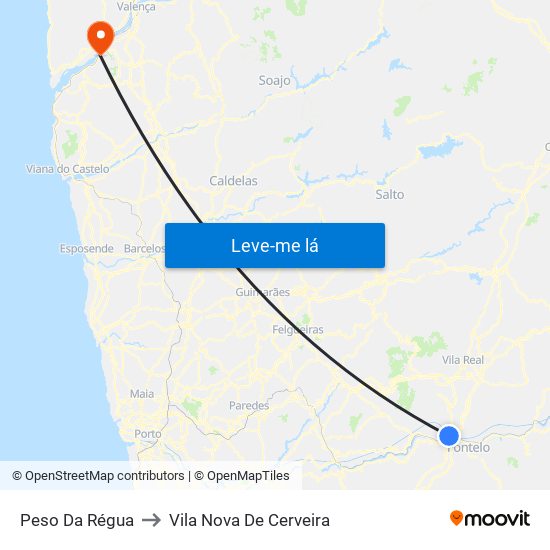 Peso Da Régua to Vila Nova De Cerveira map