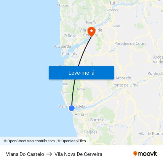 Viana Do Castelo to Vila Nova De Cerveira map