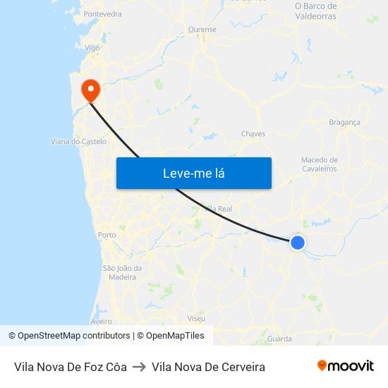 Vila Nova De Foz Côa to Vila Nova De Cerveira map