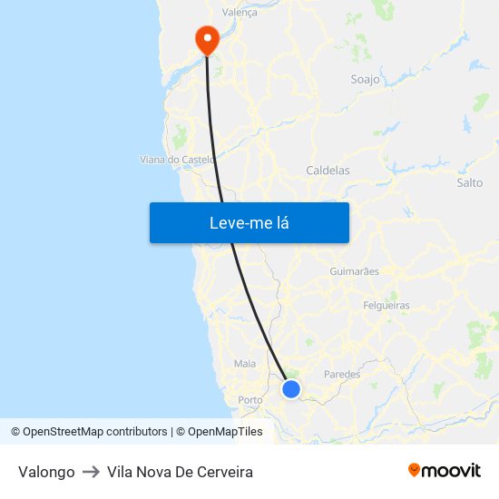 Valongo to Vila Nova De Cerveira map