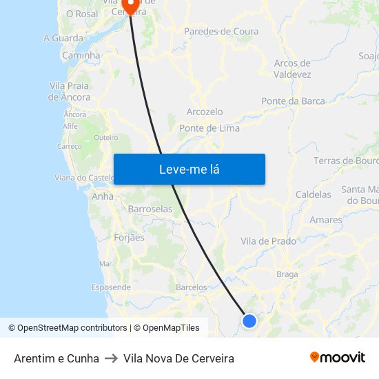 Arentim e Cunha to Vila Nova De Cerveira map
