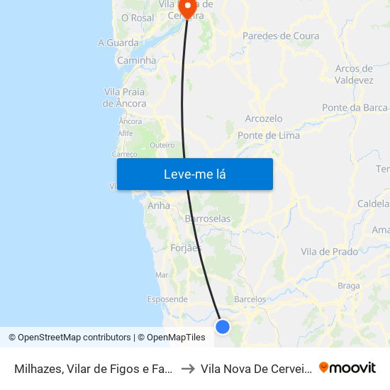 Milhazes, Vilar de Figos e Faria to Vila Nova De Cerveira map