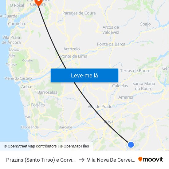 Prazins (Santo Tirso) e Corvite to Vila Nova De Cerveira map