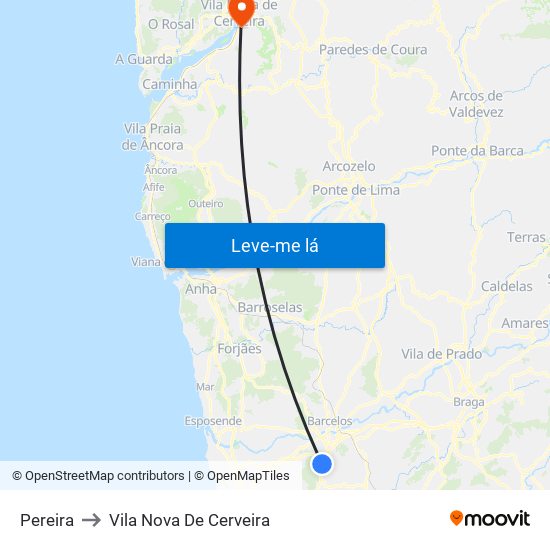 Pereira to Vila Nova De Cerveira map