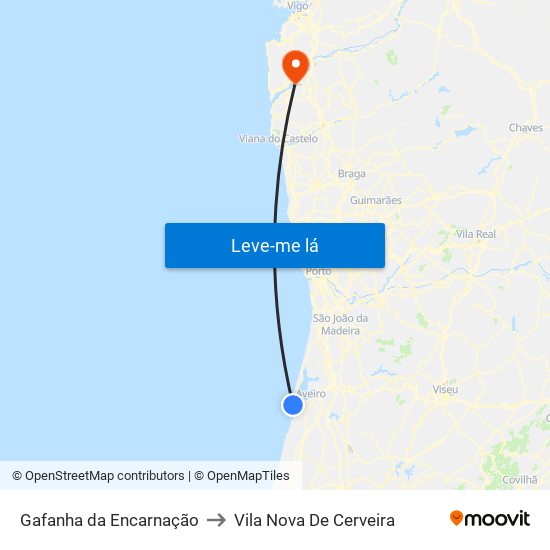 Gafanha da Encarnação to Vila Nova De Cerveira map