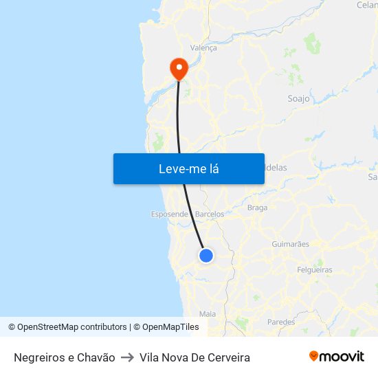 Negreiros e Chavão to Vila Nova De Cerveira map