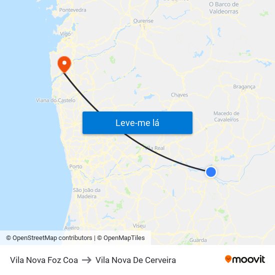 Vila Nova Foz Coa to Vila Nova De Cerveira map