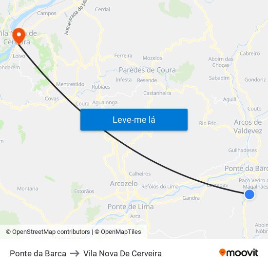 Ponte da Barca to Vila Nova De Cerveira map