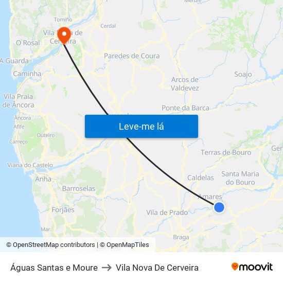 Águas Santas e Moure to Vila Nova De Cerveira map